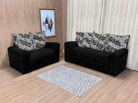 Sofá 2 e 3 Lugares Preto com Floral 601/37 Chile Sofá 2 e 3 Lugares Preto com Floral 601/37 Chile