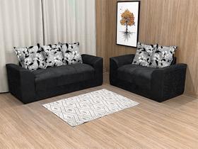 Sofá 2 e 3 Lugares Preto com Floral 601/37 Porto