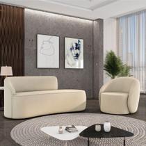 Sofá 2 Lug Orgânico140cm Morgan E Poltrona Giratória Lua Cotelê-veludo Bege D03 - D'rossi