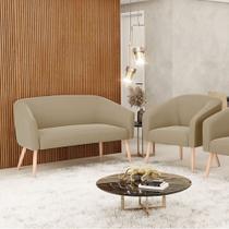 Sofá 2 Lugares 1 Poltrona Stella Pés Palito Natural Suede Marrom D03 - D'Rossi