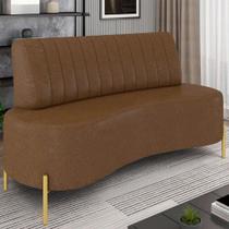 Sofá 2 Lugares 135cm Pés Aço Dourado Tamar Sintético Marrom Z08 - Mpozenato