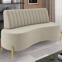 Sofá 2 Lugares 135cm Pés Aço Dourado Tamar Veludo Bege Z08 - Mpozenato