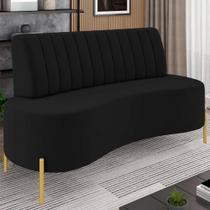 Sofá 2 Lugares 135cm Pés Aço Dourado Tamar Veludo Preto Z08 - Mpozenato Sofá 2 Lugares 135cm Pés Aço Dourado Tamar Veludo Preto Z08 - Mpozenato