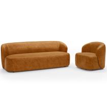 Sofá 2 Lugares 170cm Com Poltrona Giratória Orgânica Heidy F04 material sintético Whisky - Lyam Decor