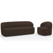 Sofá 2 Lugares 170cm Com Poltrona Giratória Orgânica Heidy F04 Veludo Marrom - Lyam Decor Sofá 2 Lugares 170cm Com Poltrona Giratória Orgânica Heidy F04 Veludo Marrom - Lyam Decor