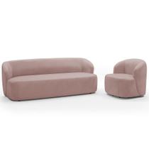 Sofá 2 Lugares 170cm Com Poltrona Giratória Orgânica Heidy F04 Veludo Rosê - Lyam Decor