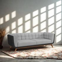 Sofá 2 Lugares 180cm Com Pés Em Madeira Linha Premium Compose Linho Cinza material sintético Preto Luxo Sala Recepção