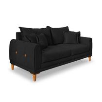 Sofá 2 Lugares 1,80m Estofado em Bouclé Preto com Pés de Madeira - Logan Lucadi Home