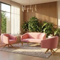 Sofá 2 Lugares 2 Poltronas Stella Base Giratória MA30 Suede D03 - D'Rossi