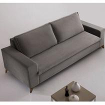 Sofá 2 Lugares 200cm Veludo Pés Gregory Branco Cinza/Imbuia