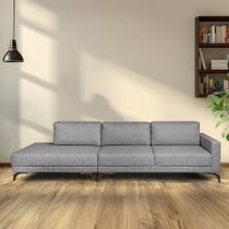 Sofa 2 Lugares 337Cm Com Chaise Pes Em Veludo Cinza/Imbuia Sofa 2 Lugares 337Cm Com Chaise Pes Em Veludo Cinza/Imbuia