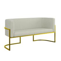 Sofá 2 Lugares Base Metal Dourada Reforçada Recepção Bouclê Bege