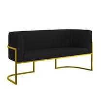 Sofá 2 Lugares Base Metal Dourada Reforçada Recepção material sintético Preto Sofá 2 Lugares Base Metal Dourada Reforçada Recepção material sintético Preto