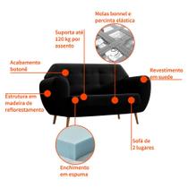 Sofá 2 Lugares Beegees Suede Preto