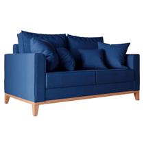 Sofá 2 Lugares Beny Base de Madeira Linho Rústico Azul Marinho