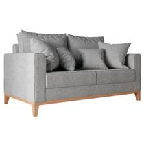 Sofá 2 Lugares Beny Base de Madeira Linho Rústico Cinza