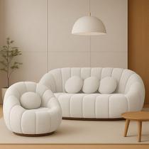 Sofá 2 Lugares Com Poltrona Giratória Orgânica Cloud Bouclê Bege E03 - D'rossi