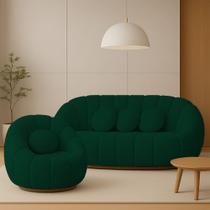 Sofá 2 Lugares com Poltrona Giratória Orgânica Cloud Bouclê Verde E03 - D'Rossi Sofá 2 Lugares com Poltrona Giratória Orgânica Cloud Bouclê Verde E03 - D'Rossi