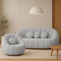 Sofá 2 Lugares Com Poltrona Orgânica Fixa Cloud Bouclê E03 - D'rossi Cinza Claro