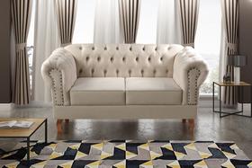 Sofá 2 Lugares Decoração Sara Recepção Dom Pedro Chesterfield Bege Claro