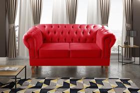 Sofá 2 Lugares Decoração Sara Recepção Dom Pedro Chesterfield Vermelho
