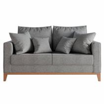 Sofá 2 Lugares Decorativo 1,60cm Beni Base Madeira Linho Cinza - Montanaris Decor