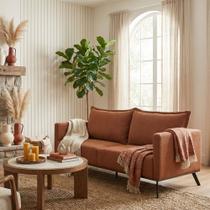 Sofá 2 Lugares Decorativo Atlas 2,00cm Pés Retro Linho Boucle Preto Terracota - Montanaris Decor