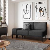 Sofá 2 Lugares e 1 Puff em Linho Boreal com Mola Ensacada CabeCasa MadeiraOriginals