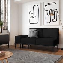 Sofá 2 Lugares e 1 Puff em Linho Boreal com Mola Ensacada CabeCasa MadeiraOriginals