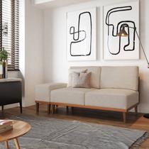 Sofá 2 Lugares e 1 Puff em Linho Boreal com Mola Ensacada CabeCasa MadeiraOriginals