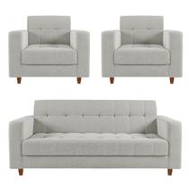 Sofá 2 Lugares e 2 Poltronas Pé Madeira Castanho Arezo Linho Cinza D01 - D'Rossi Sofá 2 Lugares e 2 Poltronas Pé Madeira Castanho Arezo Linho Cinza D01 - D'Rossi