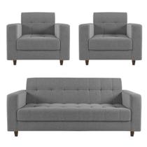 Sofá 2 Lugares E 2 Poltronas Pé Madeira Tabaco Arezo Linho D01 - D'rossi Cor A26 Grafite