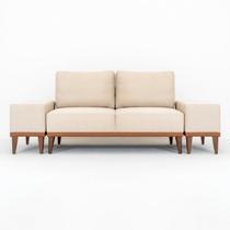 Sofá 2 Lugares e 2 Puffs em Linho Boreal com Mola Ensacada CabeCasa MadeiraOriginals