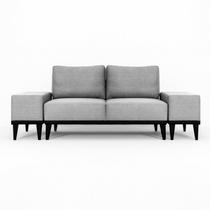 Sofá 2 Lugares e 2 Puffs em Linho Boreal com Mola Ensacada CabeCasa MadeiraOriginals