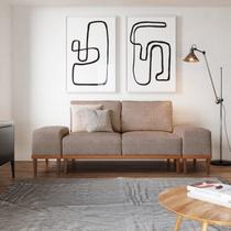 Sofá 2 Lugares e 2 Puffs em Linho Boreal com Mola Ensacada CabeCasa MadeiraOriginals