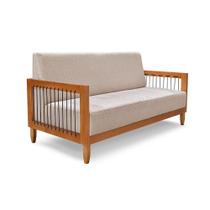 Sofá 2 Lugares Elisabeth Linho Areia e Madeira Sofá 2 Lugares Elisabeth Linho Areia e Madeira