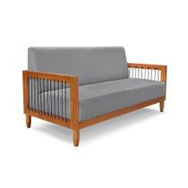 Sofá 2 Lugares Elisabeth Linho Cinza e Madeira