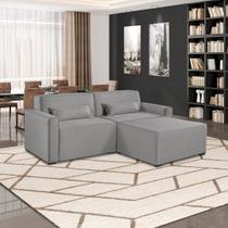 Sofá 2 Lugares em Linho com Puff 208cm Lutz Yescasa Cinza Sofá 2 Lugares em Linho com Puff 208cm Lutz Yescasa Cinza