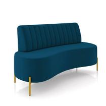 Sofá 2 Lugares Living 160cm Pé Ferro Dourado Maraú Veludo Azul Mnh K01 - D'rossi