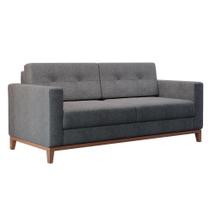 Sofá 2 Lugares Living Pés e Base em Madeira Linho Cotton Cinza