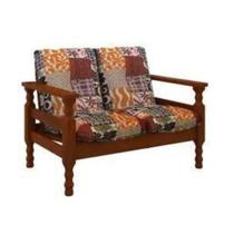 Sofa 2 lugares madeira maciça cor imbuia com almofadas cor imbuia