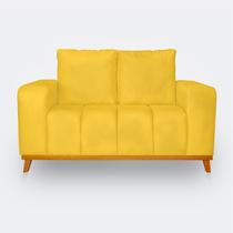 Sofá 2 Lugares Memphis Ultra Conforto em Madeira Maciça e Suede Amarelo - LH Decor Sofá 2 Lugares Memphis Ultra Conforto em Madeira Maciça e Suede Amarelo - LH Decor