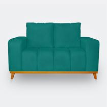 Sofá 2 Lugares Memphis Ultra Conforto em Madeira Maciça e Suede Azul Turquesa - LH Decor