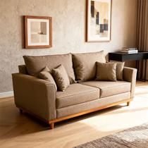Sofá 2 Lugares Moderno Linho Premium Base Madeira Minimalista Confortável Reforçado