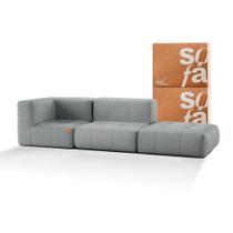 Sofá 2 lugares Modular com Apoio Puff Sofá na Caixa em Boucle com 3 Módulos 2,58m 1 Braço