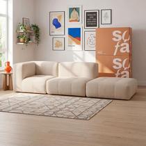 Sofá 2 lugares Modular com Apoio Puff Sofá na Caixa em Boucle com 3 Módulos 2,58m 1 Braço