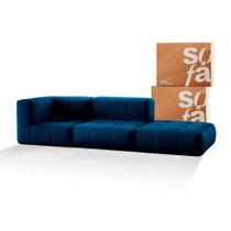 Sofá 2 lugares Modular com Apoio Puff Sofá na Caixa em Boucle com 3 Módulos 2,58m 1 Braço