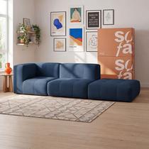 Sofá 2 lugares Modular com Apoio Puff Sofá na Caixa em Boucle com 3 Módulos 2,58m 1 Braço