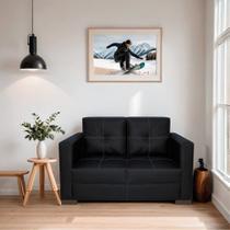 Sofa 2 Lugares Montenegro Sintético Preto com Linha Branco - Amarena Móveis