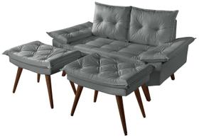 Sofá 2 Lugares Namoradeira Bariloche + Duas Banqueta em Material Sintético